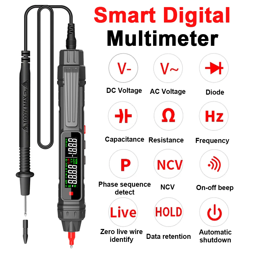 Intelligentes Digitalmultimeter, 6000 Zählungen, berührungslos, hochpräziser Spannungsdetektor, Stift