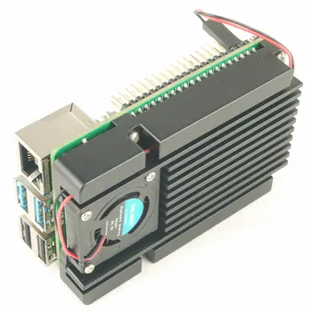 Kühlbasis für Raspberry Pi 4B, Aluminium-Kühlkörper, leiser Turbo-Gebläse-Lüfter