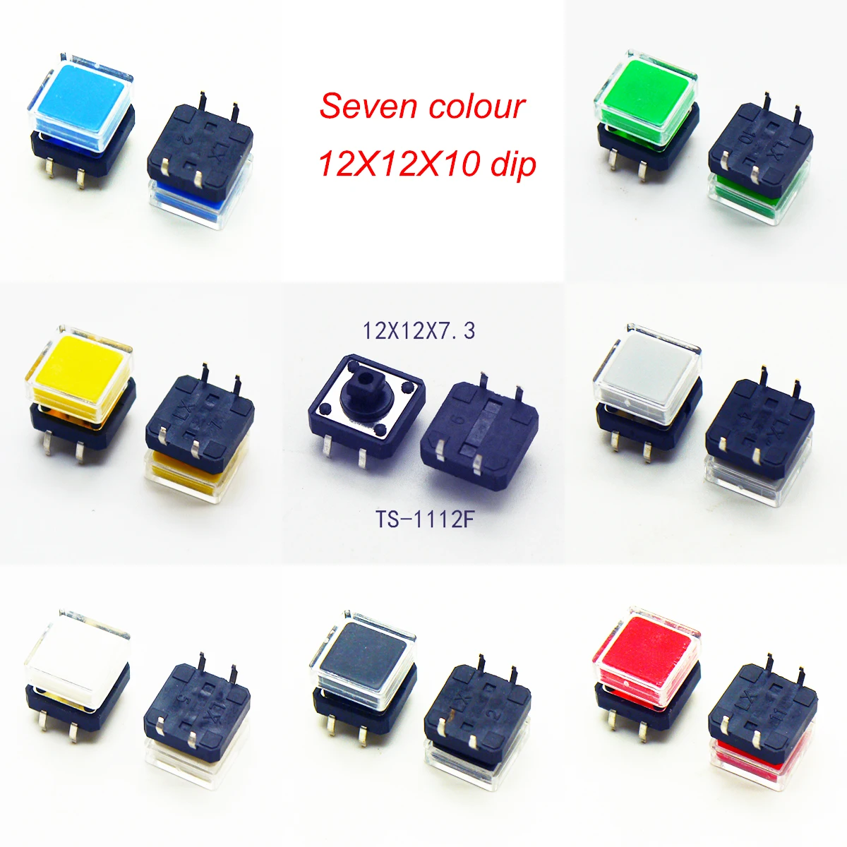 12x12x10mm Taktschalter mit Kunststoffkappen Momentary (10 Stück) – Bild 2