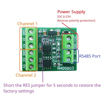 DS18B20 Digitaler Temperaturkollektor 1-2 Kanal RS485 Modul -55 bis 125°C DC5/12/24V Smart Home Thermostat