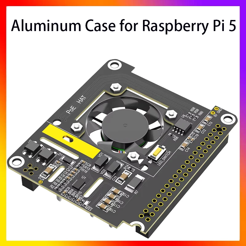 PoE-HAT für Raspberry Pi 5, mit Lüfter/Computermodul 5, mit automatischer Verfärbung, LED-Stromversorgung über
