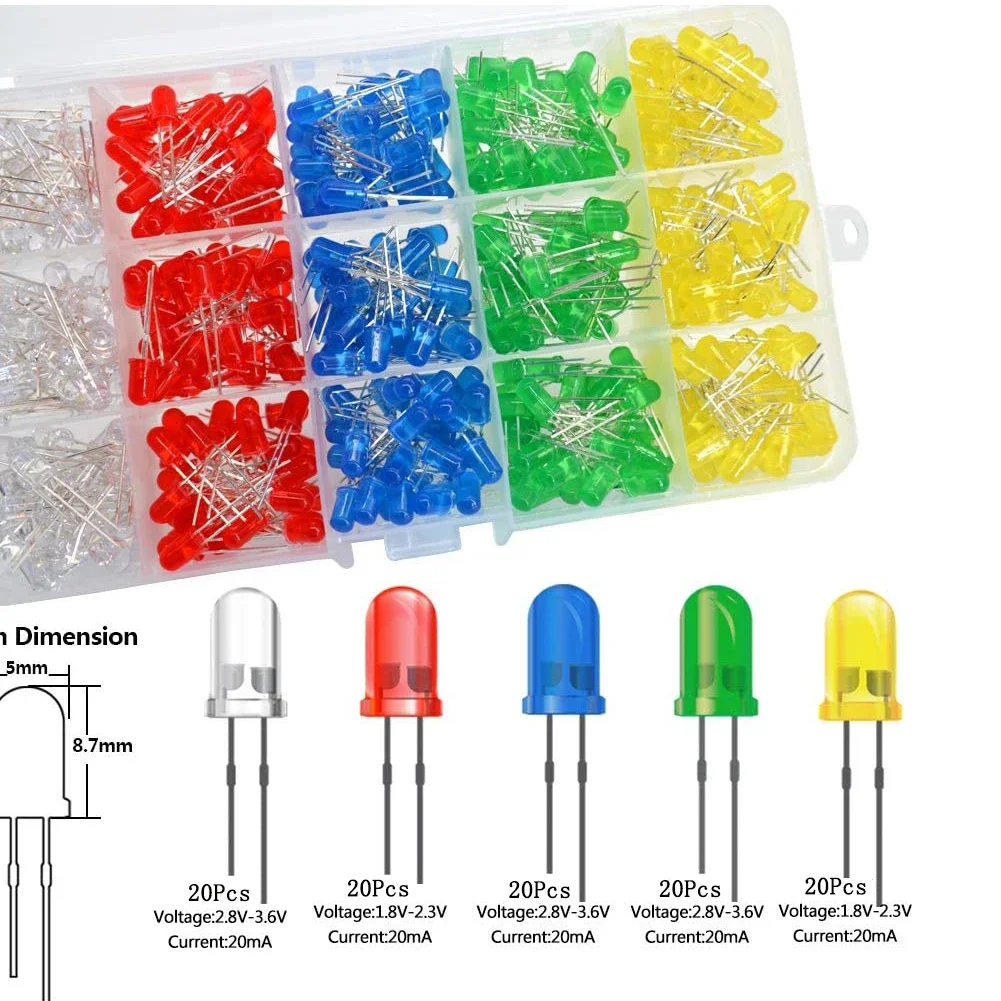 Lot 3mm 5mm F3 F5 Runde LED Ultra Helle Weiß Grün Gelb blau Weiß Rot Leuchtdiode Für Diy Kit (100 Stück)