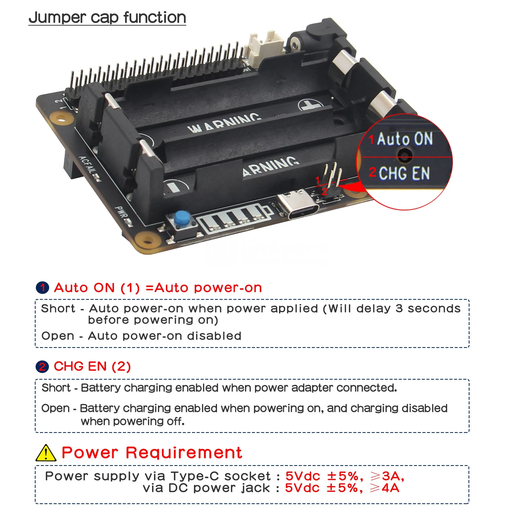 Raspberry Pi USV HAT, X728 V2.5 Power Mangement Board für Raspberry Pi – Bild 3