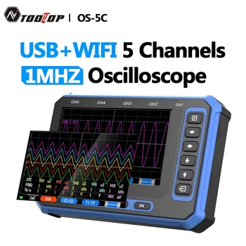 TOOLTOP 5 Kanäle Digitales Oszilloskop USB + WiFi Tragbares Oszilloskop 3 Msps Abtastrate 4,3 Zoll Android PC
