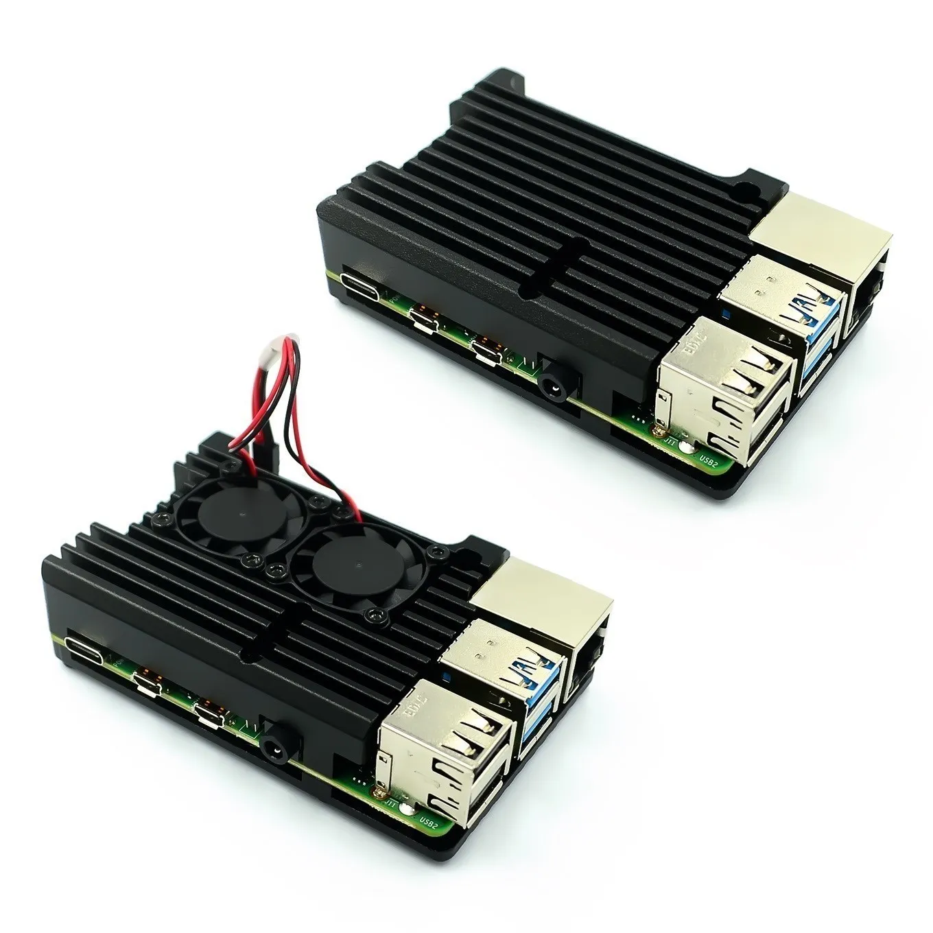 Raspberry Pi 4/3 Aluminium Fall mit Dual Lüfter Metall Shell Schwarz Gehäuse für RPI Raspberry Pi 4B/3B/3B