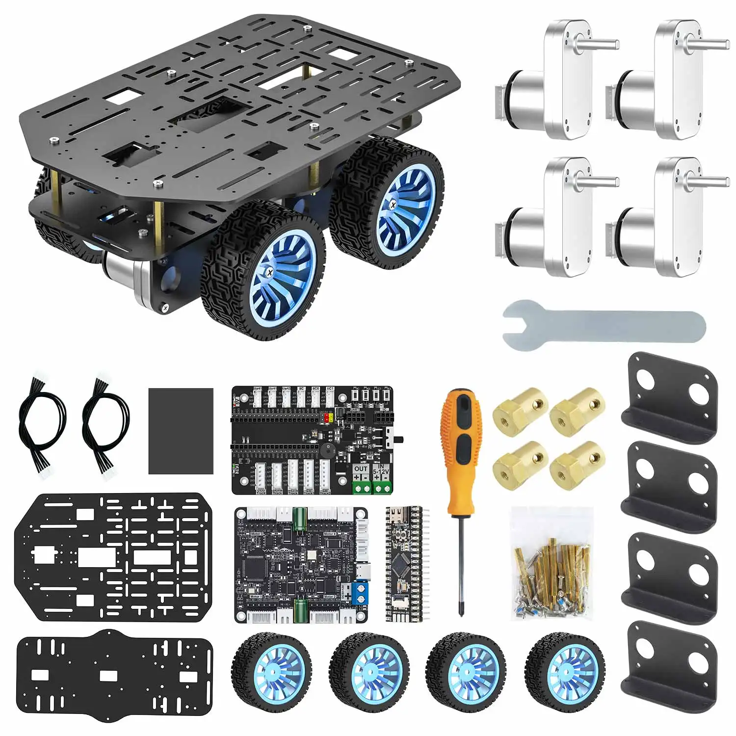 Mini-Smart-Roboter-Auto-Chassis, Rad-Aluminiumlegierungs-Kit mit 65 mm Gummireifen, L-Typ 520-Motoren für die