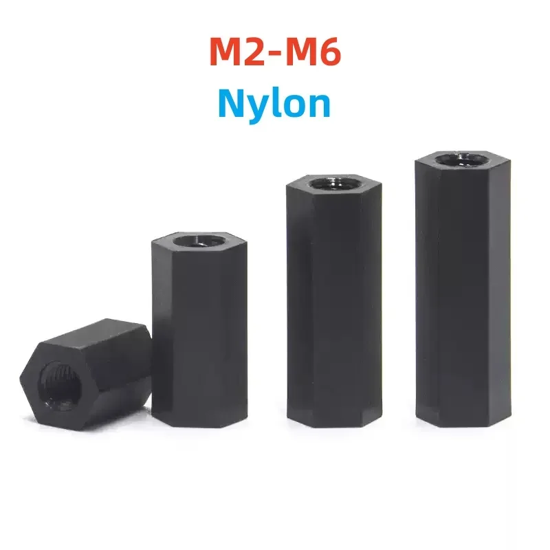 M2 M2,5 M3 M4 M5 M6 Schwarzer Nylon-Sechskant-Abstandshalter, Säule, flacher Kopf, Doppelpass-Abstandshalter