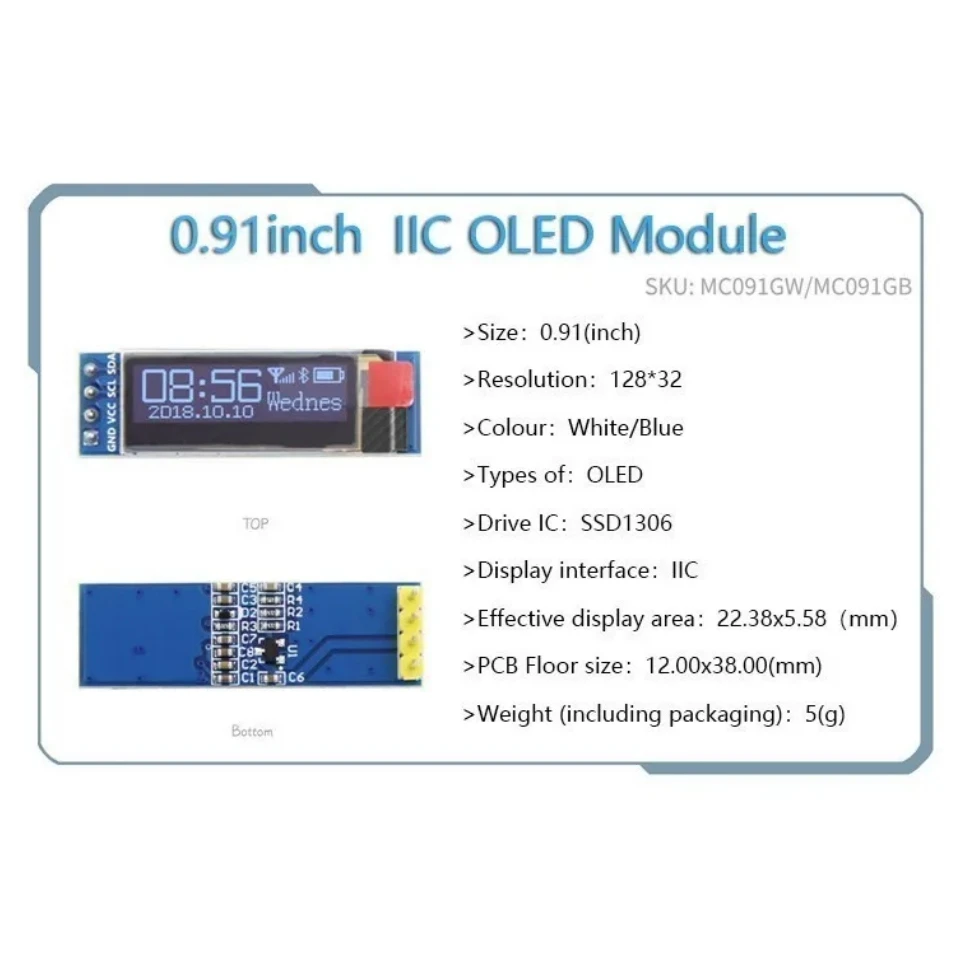 OLED 0,91 Zoll/0,96 Zoll/1,3 Zoll OLED-Displaymodul IIC I2C SPI 128X64 – Bild 5