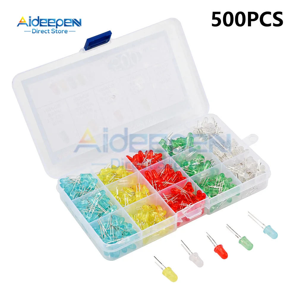 5 mm LED-Dioden-Sortiment-Set, weiß, grün, rot, blau (500 Stück) – Bild 3