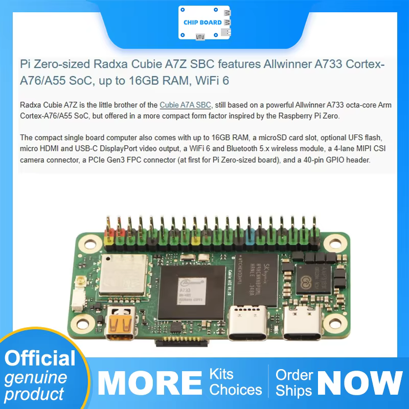 Radxa Cubie A7Z: Allwinner A73 Octa-Core SBC, 16 GB RAM, WiFi 6, Pi Zero Size