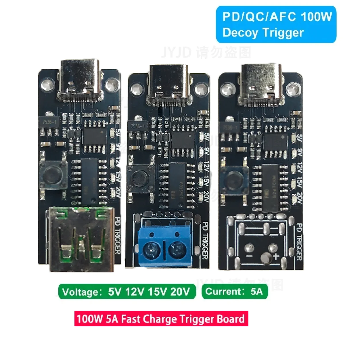 100W 5A USB-C Fast Charge Trigger Board Modul PD/QC Decoy Board USB Typ-c PD 2.0 3.0 Power Delivery Boost