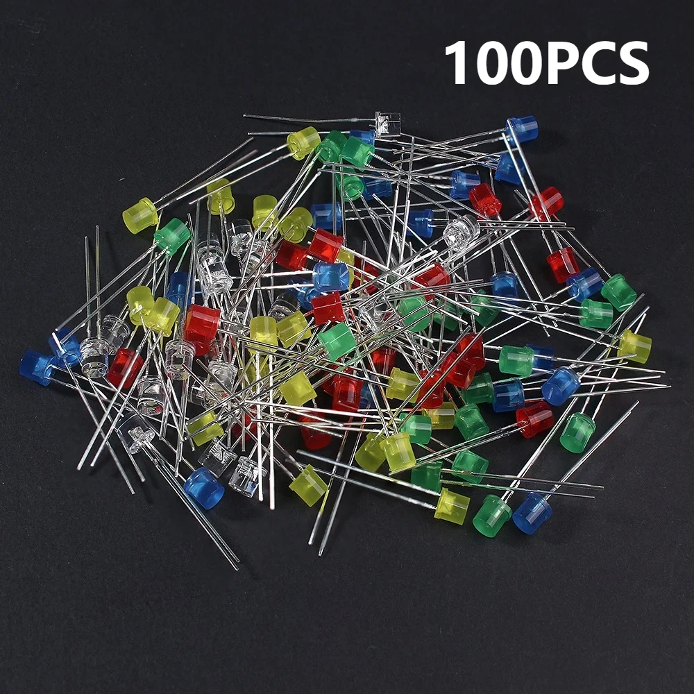 5MM F5 Flache LED-Kits 5 Farben Rot/Gelb/Blau/Grün/Weiß LED-Dioden-Sortiment für Arduino DIY Elektronik