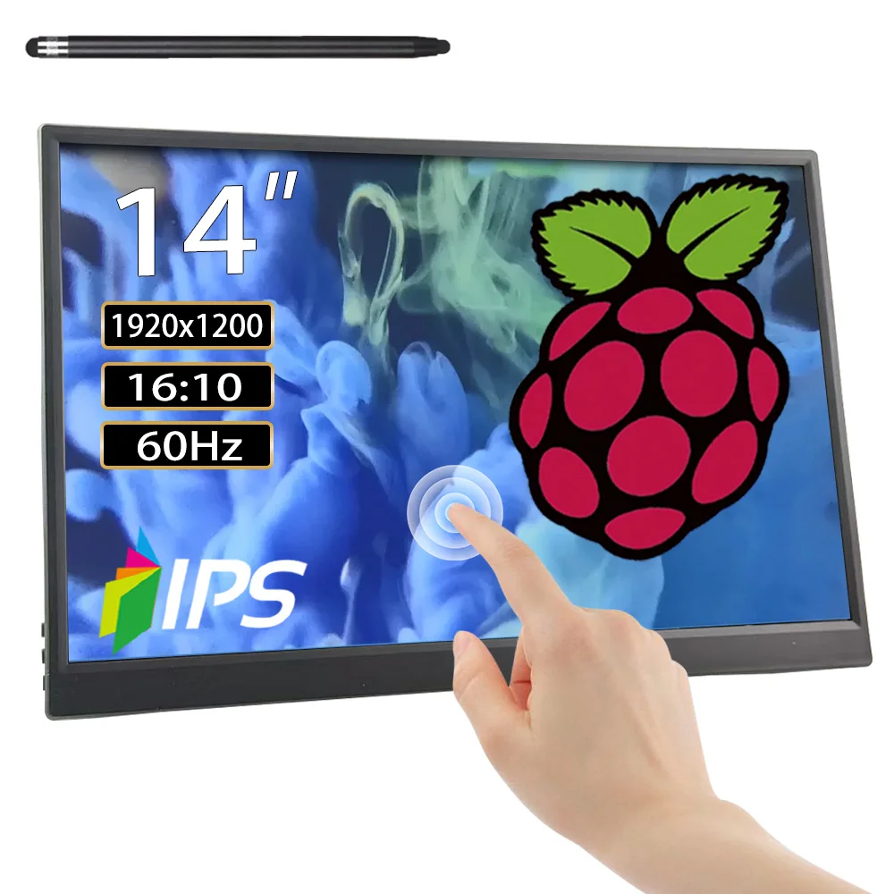 14 Zoll Touchscreen-Monitor für Raspberry Pi 5/4B/3B+3B, IPS-Display Touchscreen, FHD 1200P, 60Hz HDMI USB-C