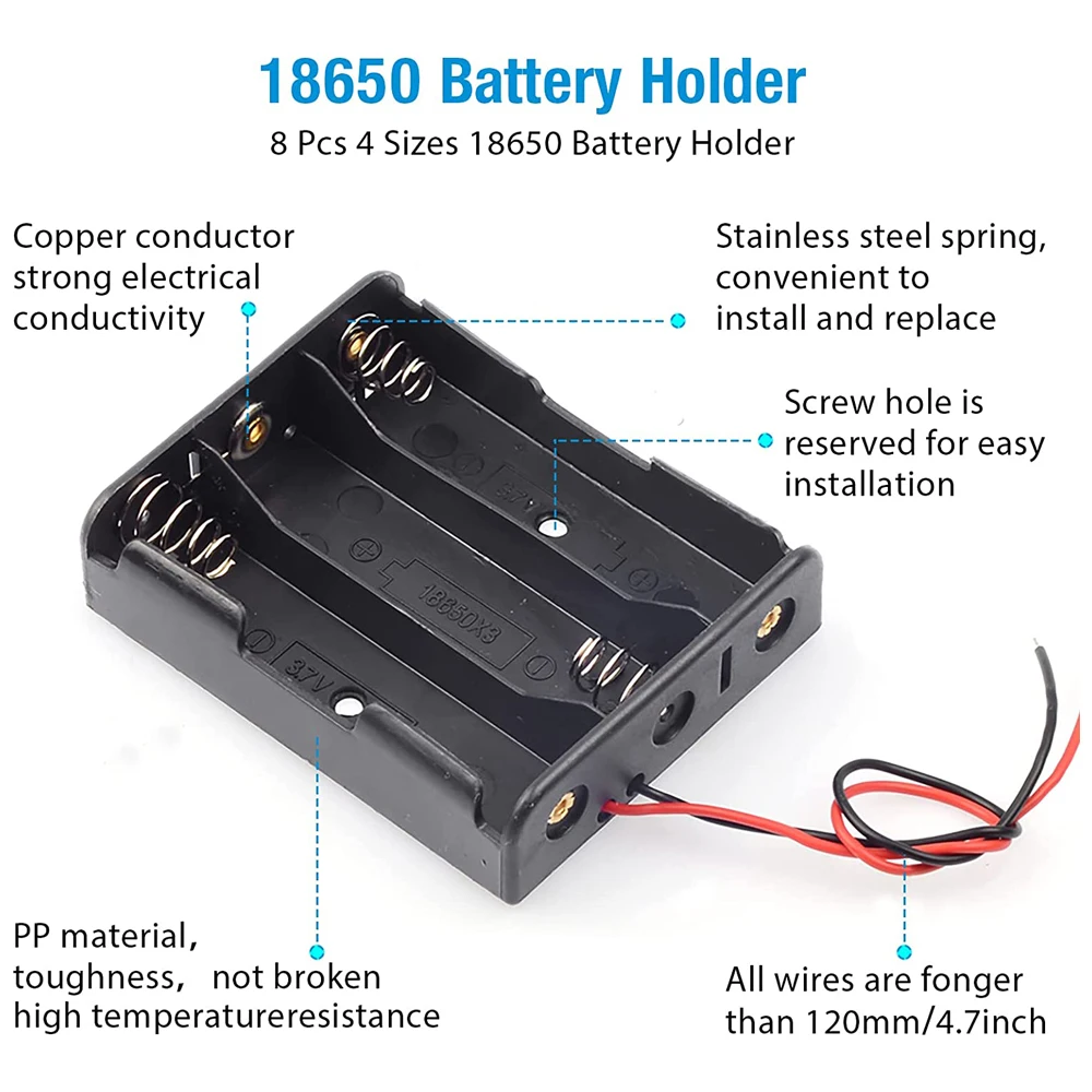 18650 Batteriehalter Box 1 Slot 3,7 V Batterie (3 Stück) – Bild 3