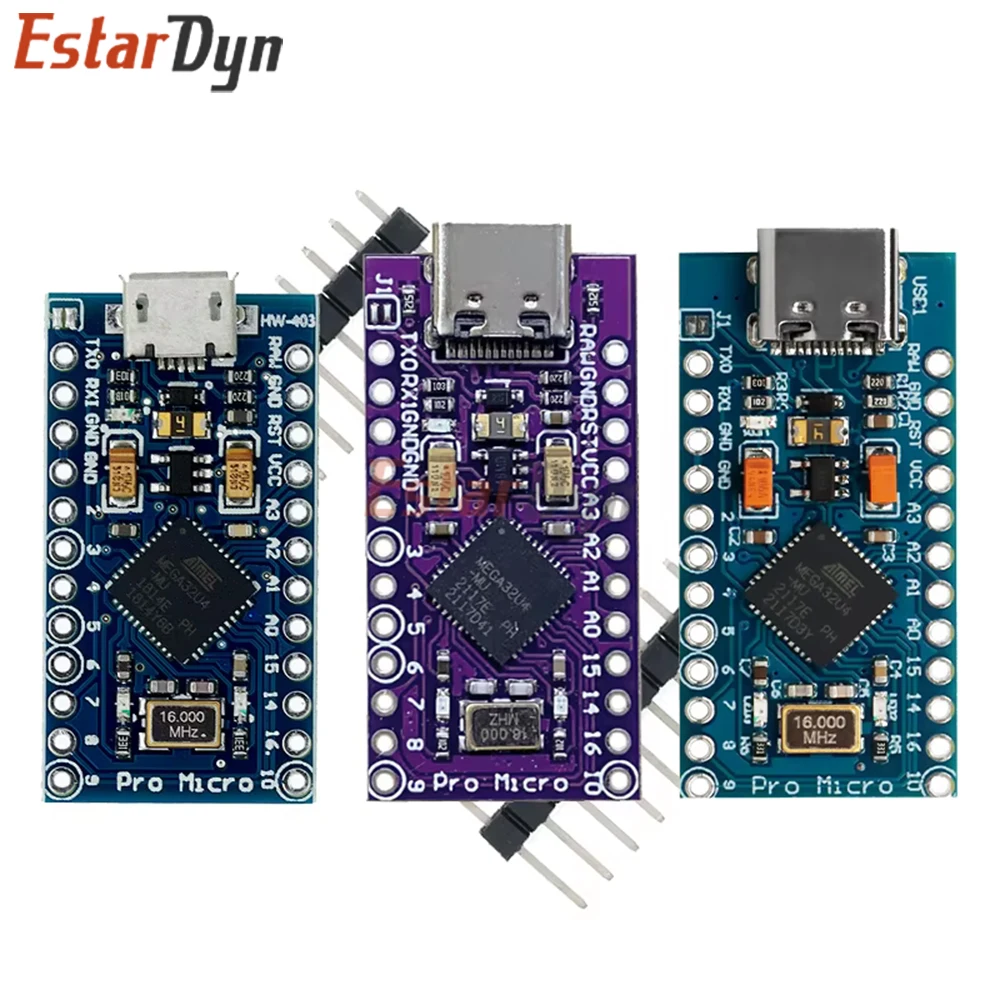 Estardyn ATMEGA32U4 Pro Micro Board, Micro/Mini/Type-C USB Optional, 5V 16MHz Native USB