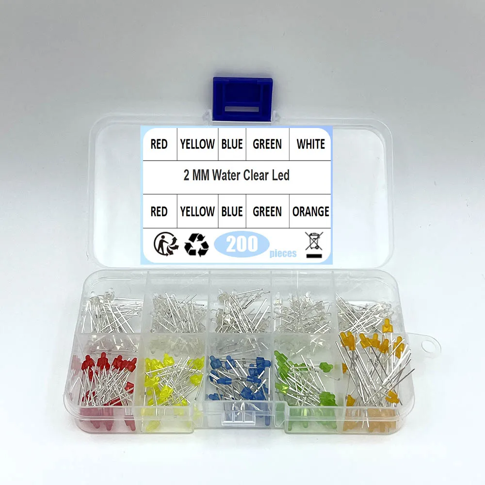 2 MM LED Sortiment Kit Primäre Wasser Klar Rot Blau Grün Gelb Orange Weiß DIY Diode Pack Sechs (200 Stück)