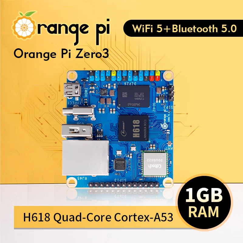 Orange Pi Zero 3 1 GB Ram DDR4 Allwinner H618 WiFi5 + Bluetooth 5.0 Mini-PC-Entwicklungsboard Orange Pi Zero3