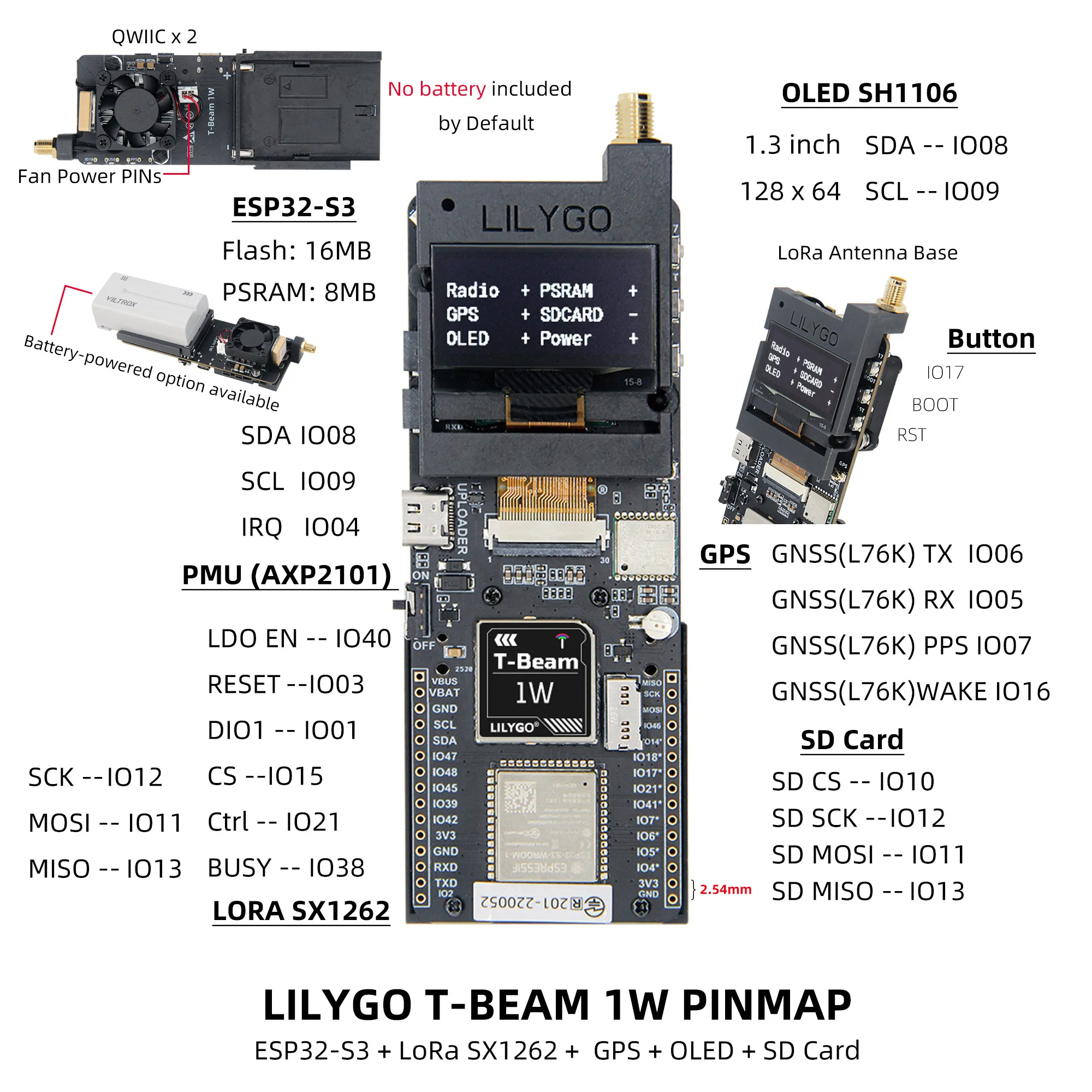 LILYGO T-BEAM 1W ESP32-S3 LoRa SX1262 Modul mit GPS & 1,3 Zoll – Bild 2