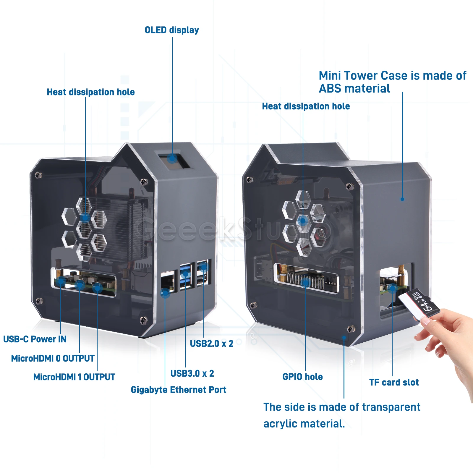Abs mini tower kit schwarz gehäuse für Raspberry Pi 5 mit kühler oled – Bild 3