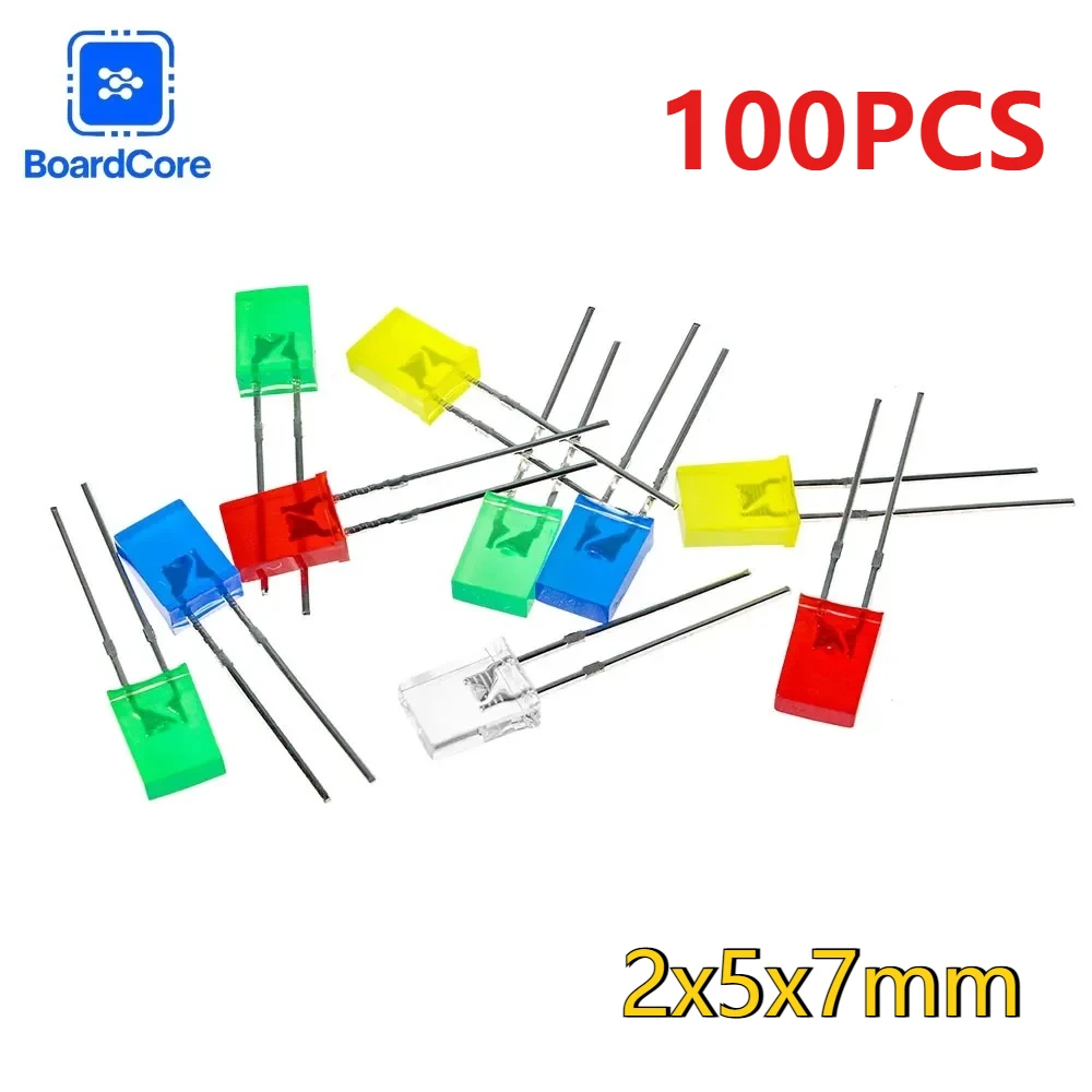 2x5x7mm quadratische LED-Dioden, 5 Farben (Weiß/Rot/Gelb/Blau/Grün), 2*5*7mm, 20mA Leuchtdiode (100 Stück)