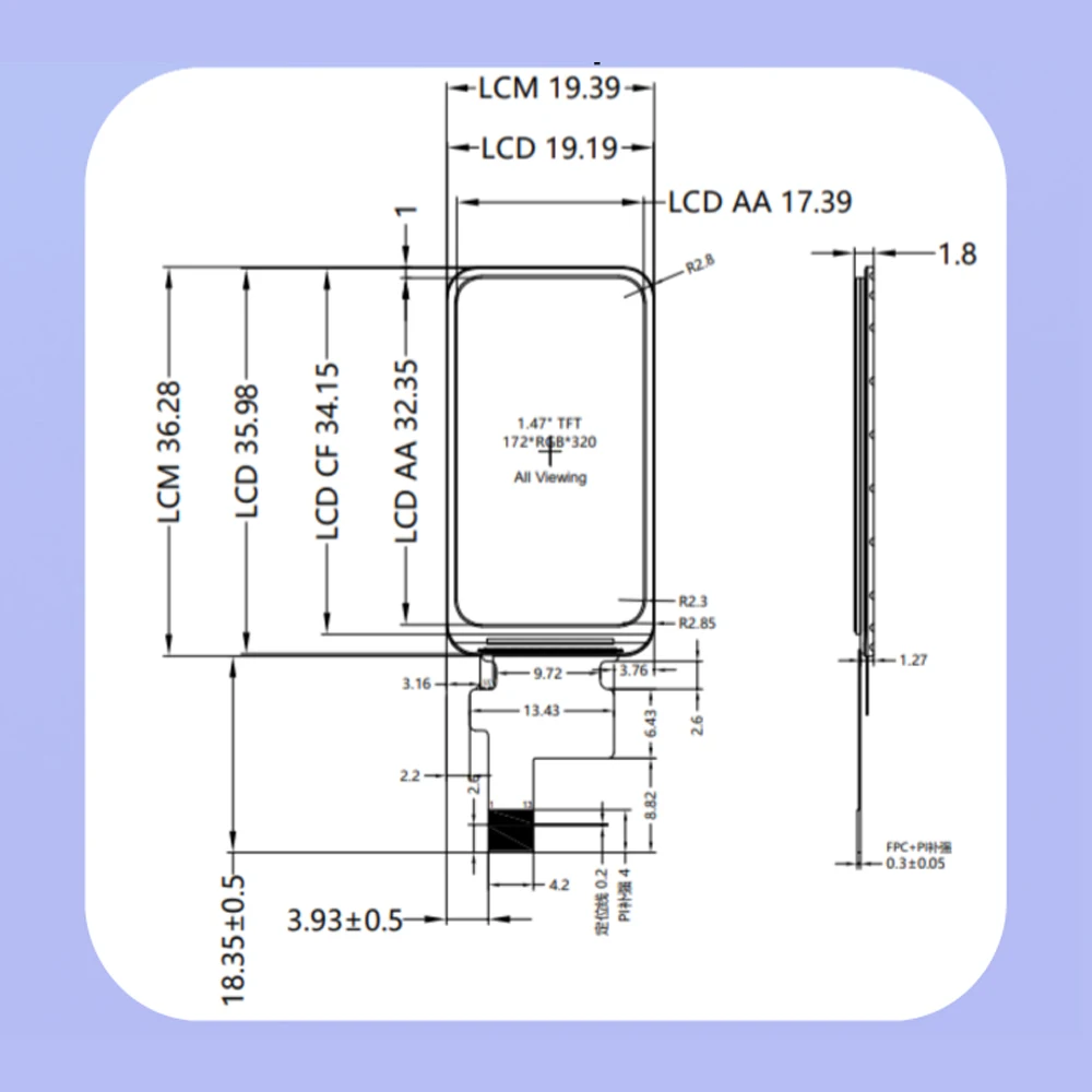 1,47 Zoll TFT LCD Display Modul 172*320 SPI Schnittstelle mit 8pin – Bild 3
