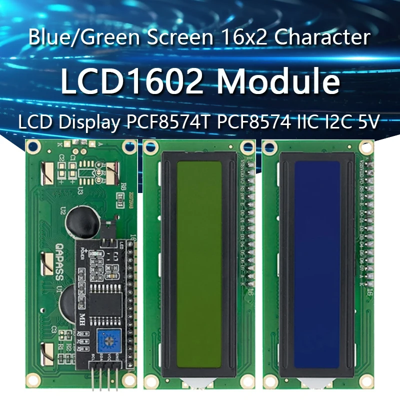 LCD1602 1602 LCD-Modul Blau/Gelb Grüner Bildschirm 16x2 Zeichen LCD-Display PCF8574T PCF8574 IIC