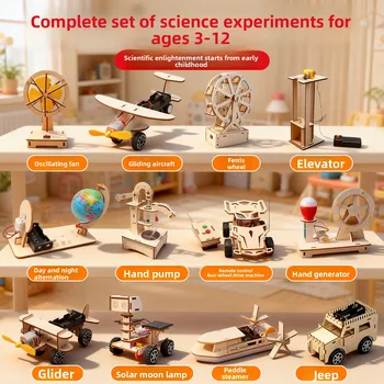Kinder DIY Technologie-Projekt Wissenschafts-Experimentier-Set Holz-Bausatz Auto Flugzeugmodell STEM