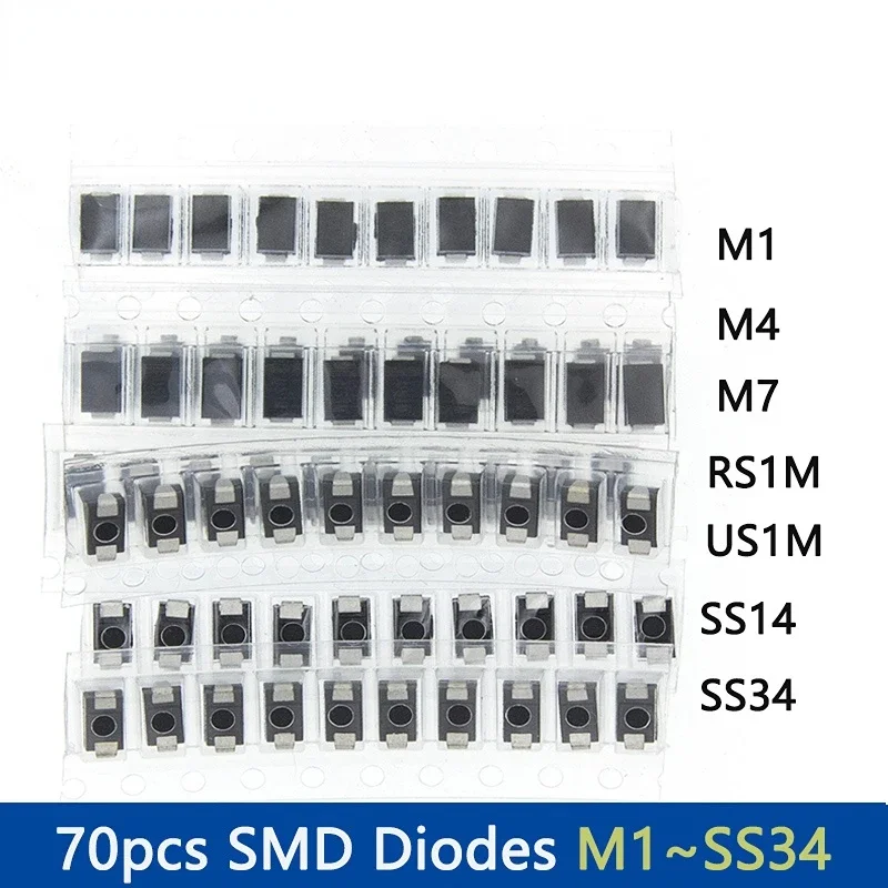 SMD Dioden 1N4001 M1 1N4004 M4 1N4007 M7 SS14 1N5819 SS34 (70 Stück) – Bild 6