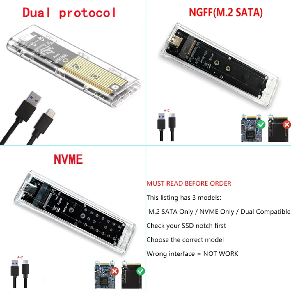 M.2 NGFF/NVME zu USB3.0 Mobiles Festplattengehäuse SATA SSD Typ-C 5Gbps Gehäuseadapter
