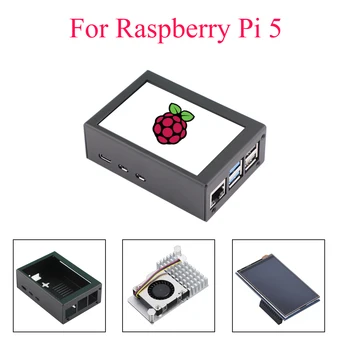 Metallschutzhülle mit 3,5-Zoll-Bildschirmhalterung und aktivem Kühlerlüfter für Raspberry Pi 5