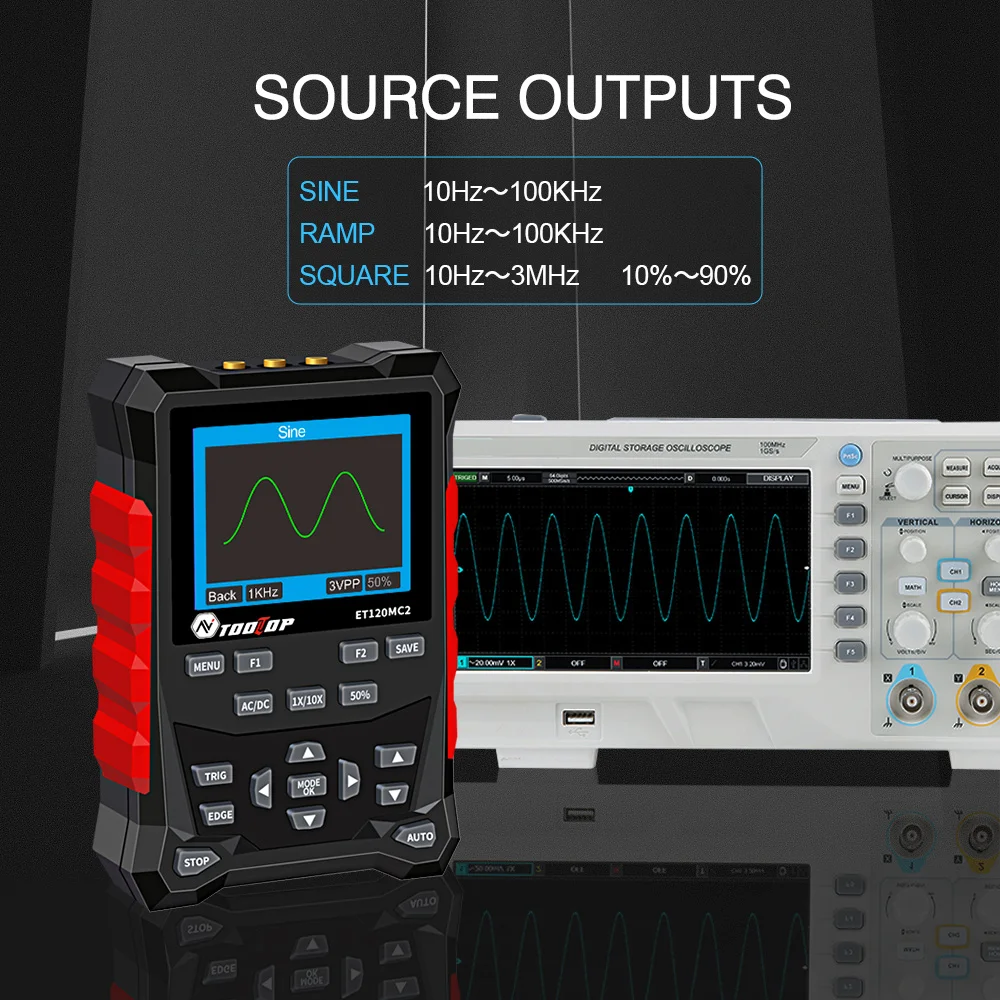 TOOLTOP 2 Kanal 120 MHz Tragbares Oszilloskop Signalquelle 2 in 1 – Bild 5