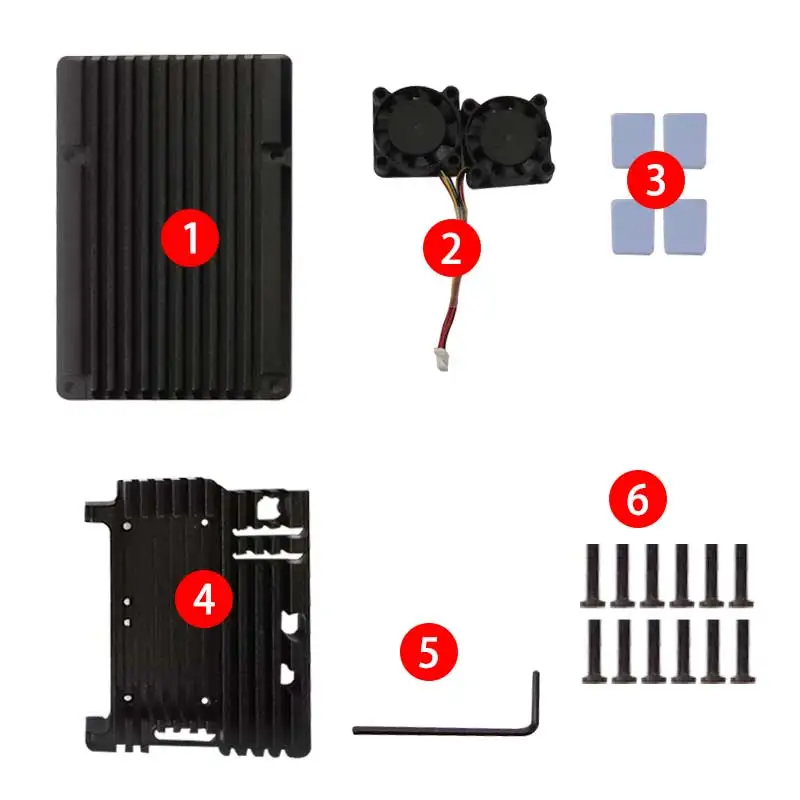 Raspberry Pi 5, Aluminium-PI5-Gehäuse, C-Legierungsgehäuse, zwei Lüfter, Pi5-Gehäuse