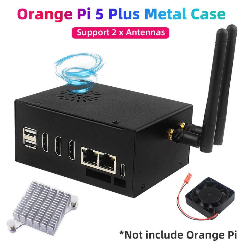 Orange pi 5 plus metall gehäuse mit 4040 lüfter aluminium kühlkörper optional 2 antenne wifi6 bt für opi 5