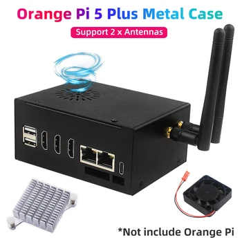 Orange pi 5 plus metall gehäuse mit 4040 lüfter aluminium kühlkörper optional 2 antenne wifi6 bt für opi 5