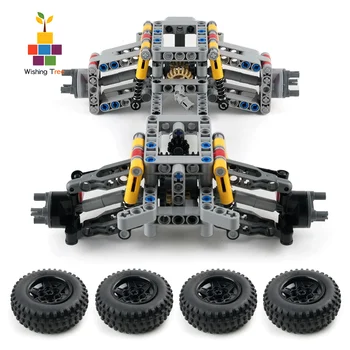 MOC 4WD Bausteine Fahrzeugchassis mit unabhängiger Aufhängung und Lenkachse für technisches Spielzeug