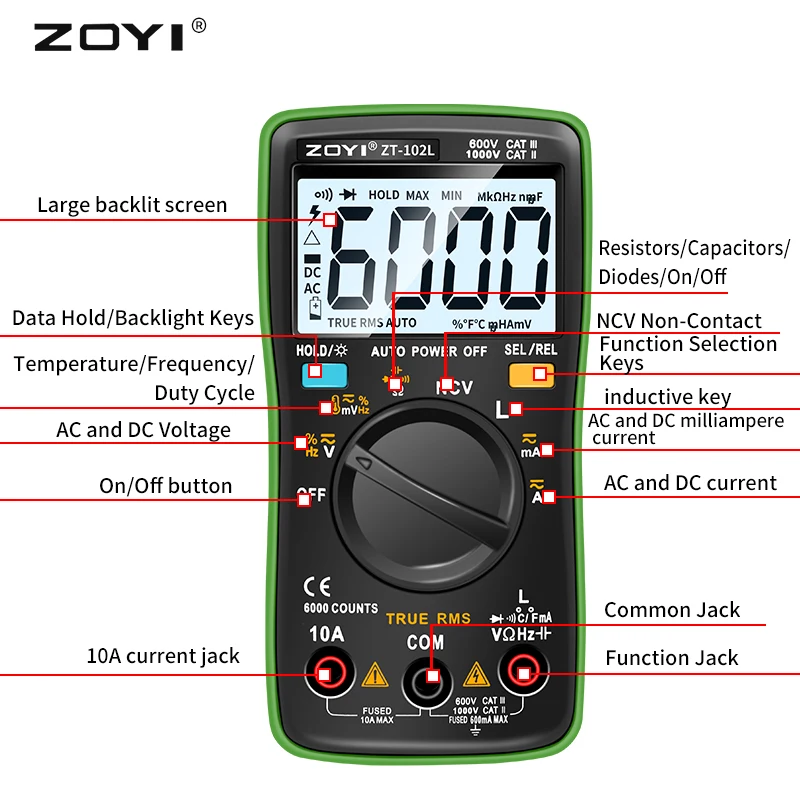 Digitalmultimeter, LCD-Multimeter, 6000 Zählungen, True RMS, Strom – Bild 5