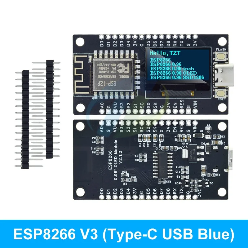 NodeMCU ESP8266 V3 Entwicklungsboard mit 0,96 Zoll OLED-Display CH340 ESP-12F WiFi-Modul TYPE-C USB