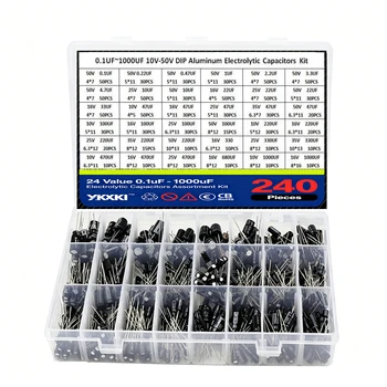 0,1UF-1000UF 15/24/36 Werte Aluminium 10-50V Mix Elektrolytkondensator-Sortiment (1000 Stück)
