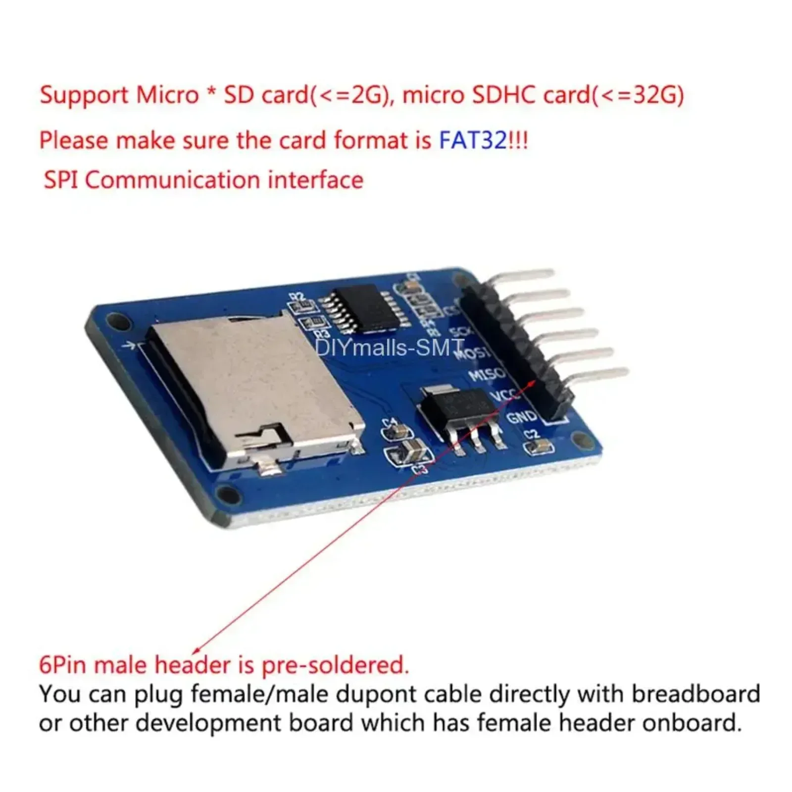 Micro SD Karte Modul Mit 40P Dupont Kabel für Arduino ESP32 (5 Stück) – Bild 4