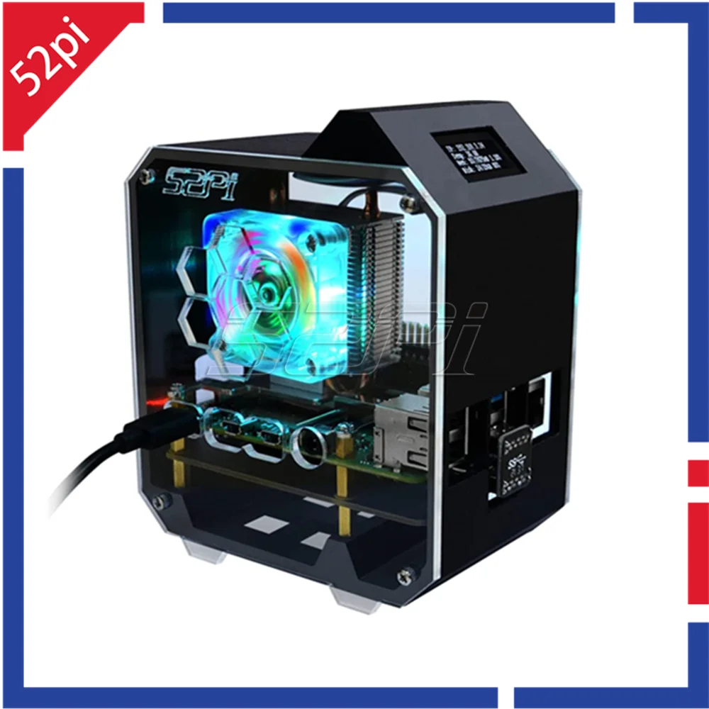 52pi Raspberry Pi 4 Modell b abs Mini Tower Nas Kit mit Eisturm 0,96 Bildschirm Display Netzteil