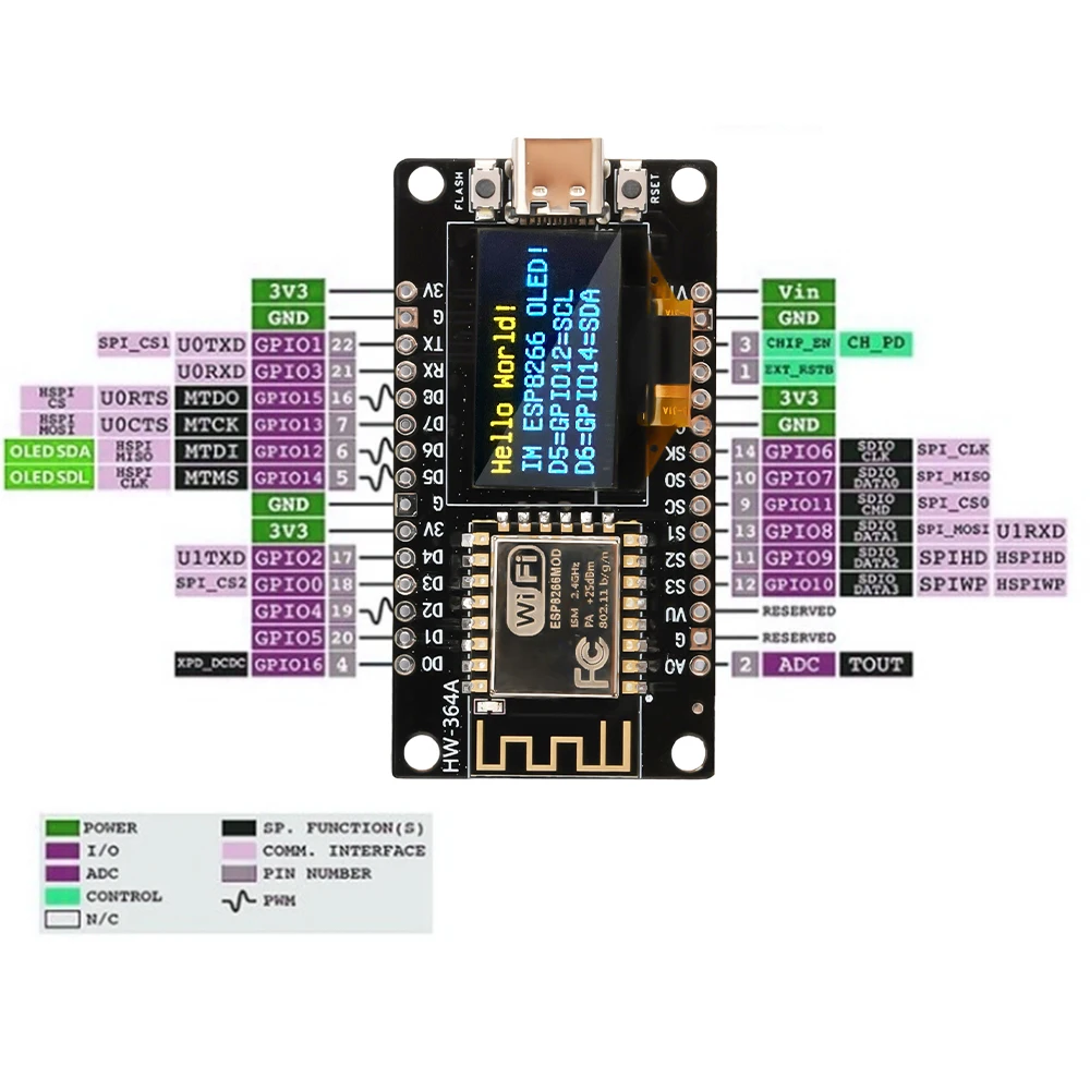 Nodemcu esp8266 Entwicklungs board mit 0,96 Zoll oled Display ch340 – Bild 5