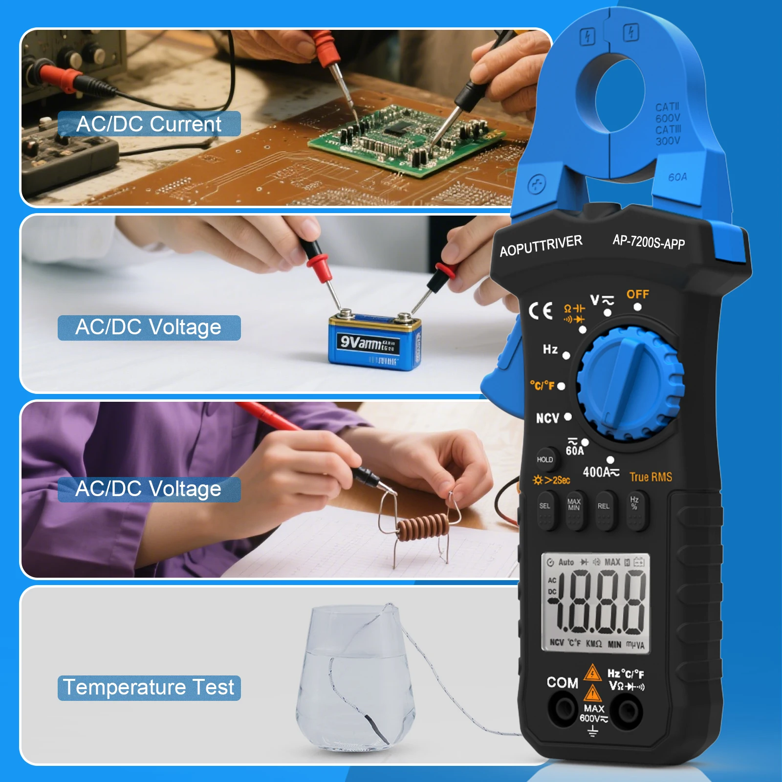 Digitales Zangenmultimeter - True-RMS AC/DC-Messung, Automatische – Bild 6