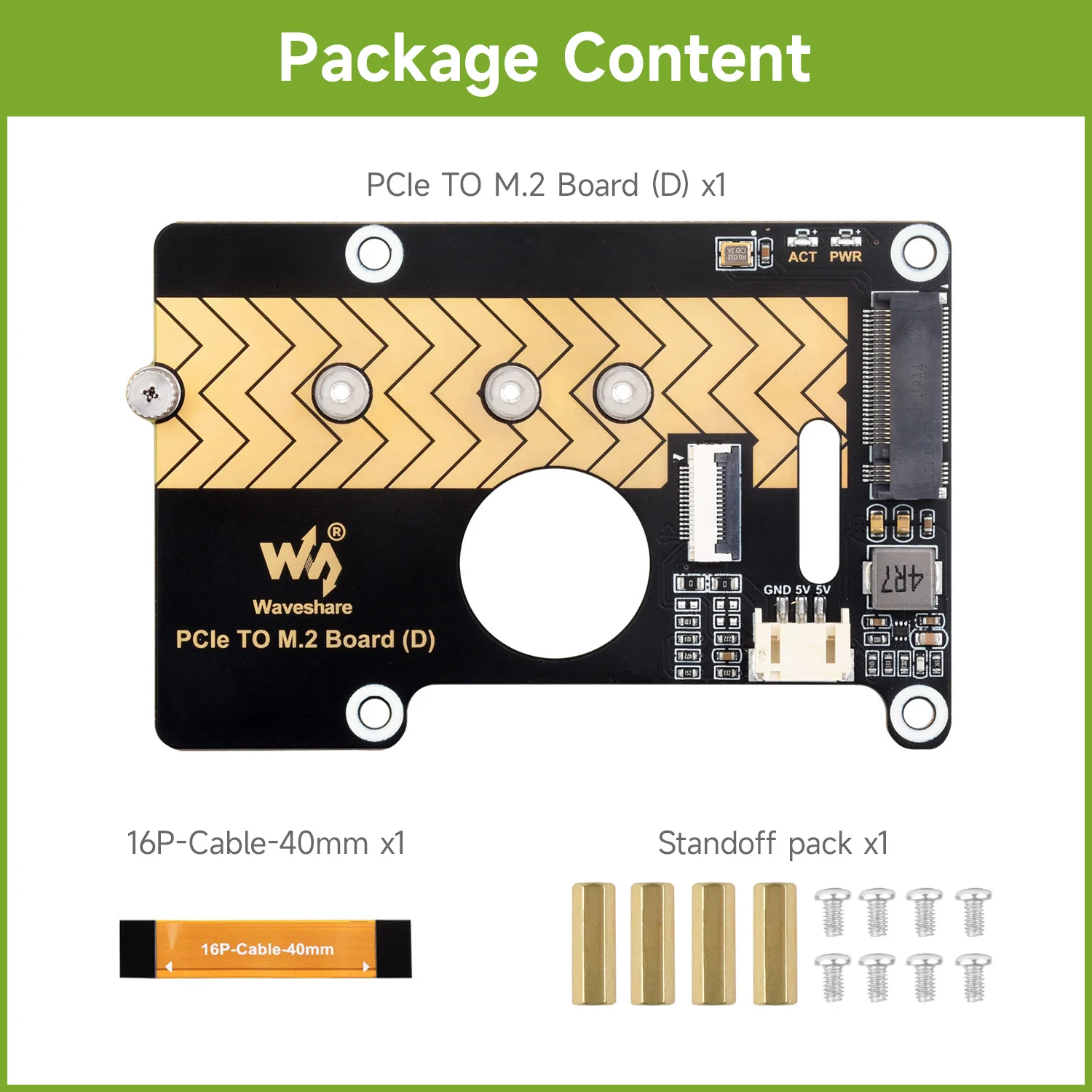 Waveshare Raspberry Pi 5 PCIe-zu-M.2-Adapterplatine (D), kompatibel – Bild 2