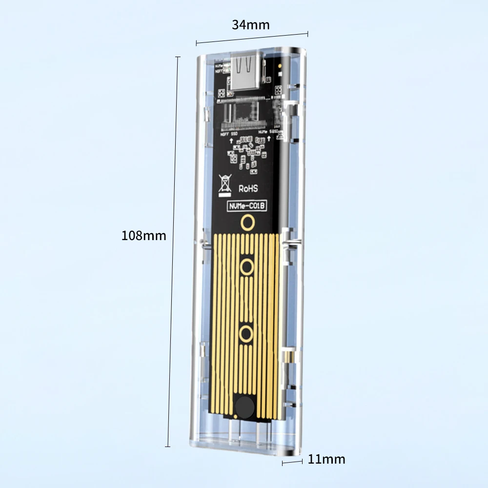 M.2 SATA NVME zu USB3.0 Festplattengehäuse Transparentes USB Typ C – Bild 2