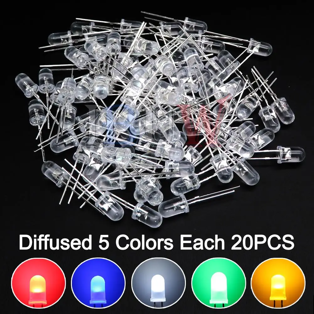 5mm LED Diode F5 Sortiertes Kit IBUW Weiß Grün Rot Blau (100 Stück) – Bild 5