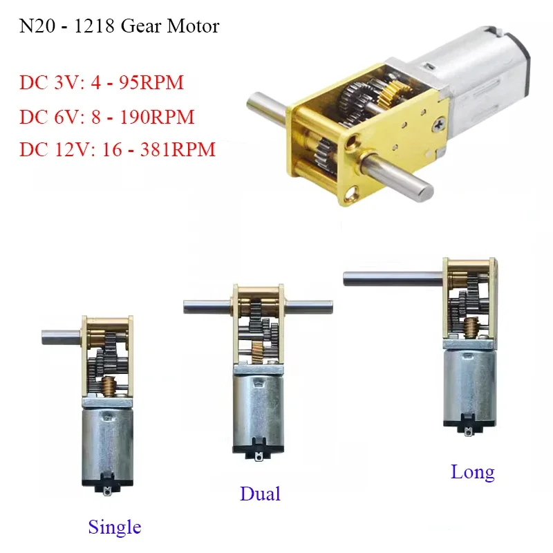 DC3V 6V 12V N20-1218 Mini N20 Getriebemotor Einzel-/Doppel-/Langwelle 4RPM-381RPM Niedrige Drehzahl Hohes