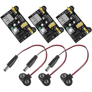3,3 V 5 V MB102 Lötfreies Breadboard Netzteil Modul mit 9V Batterie Clip Power Kabel 2,1x 5,5mm (3 Stück)