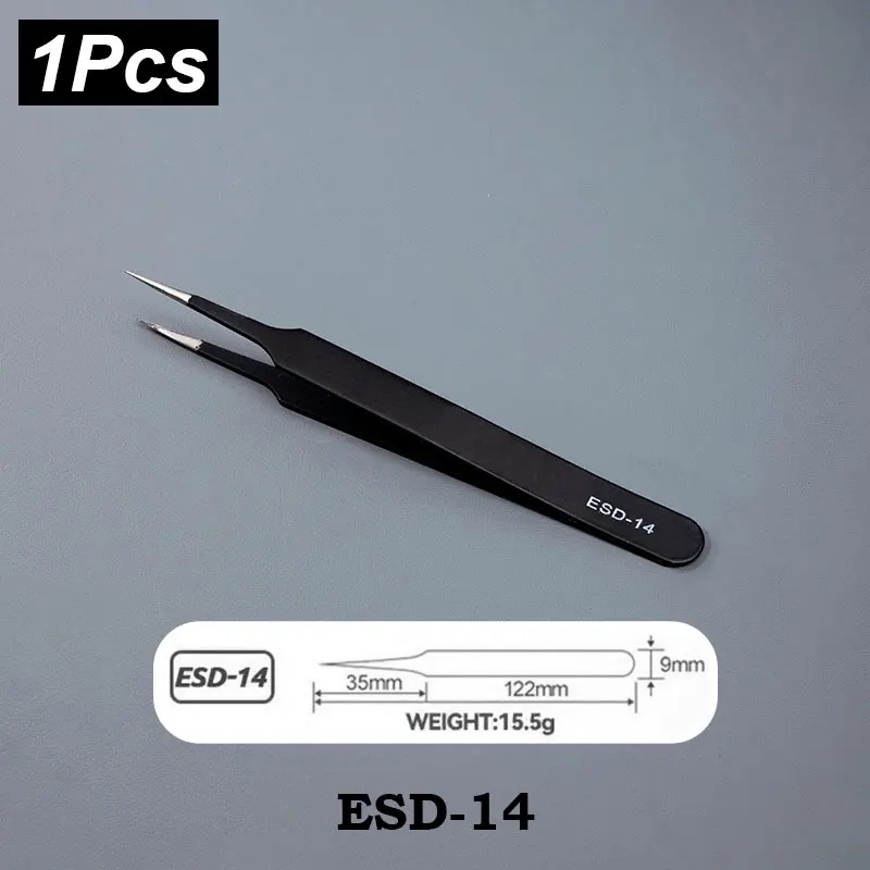 ESD-Edelstahl-Pinzette, 6-teiliges Set, Präzisionswartung, industrielle Reparatur, gebogenes Werkzeug