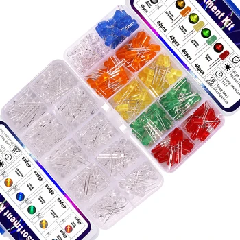 5-mm-LED-Dioden-Sortimentsset, lichtemittierend, F5, Weiß, Grün, Rot, Blau, Gelb, Orange