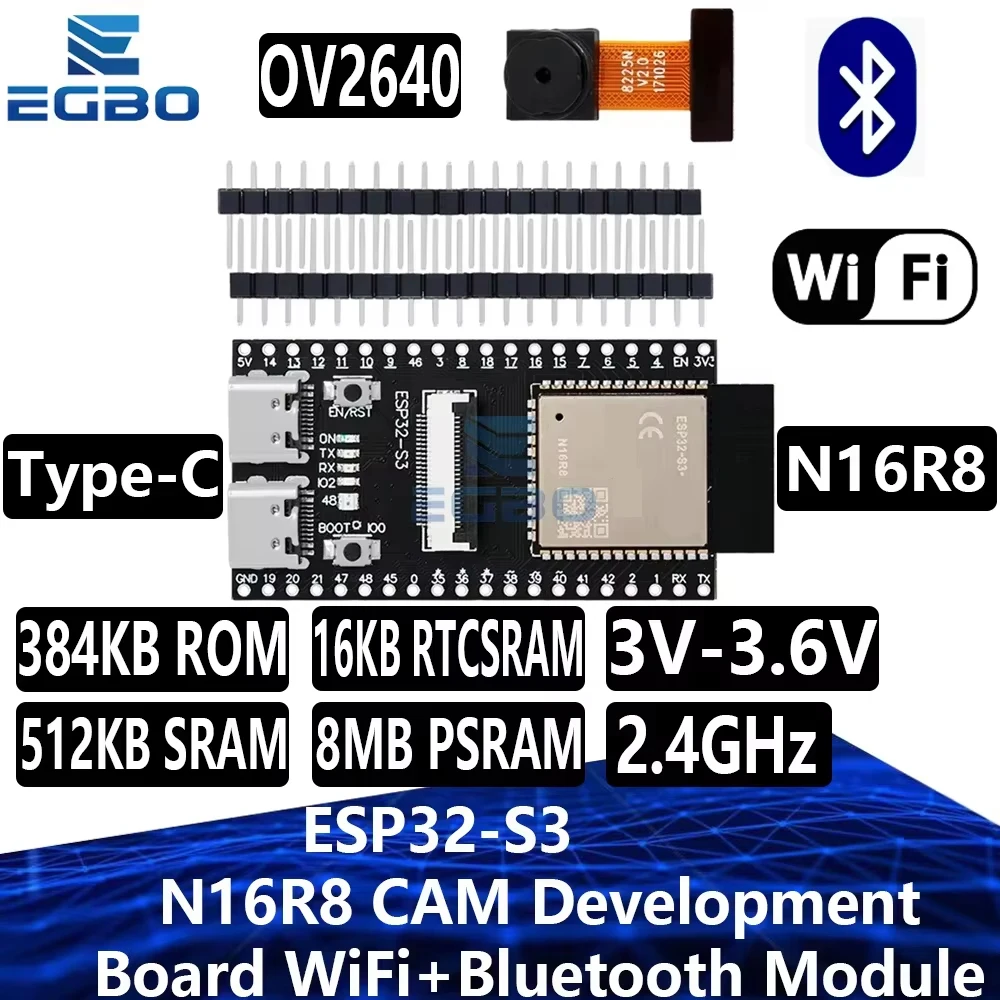 ESP32-S3 N16R8 CAM Entwicklungsboard WiFi+Bluetooth Modul OV2640/0V5640 Kamera für Arduino